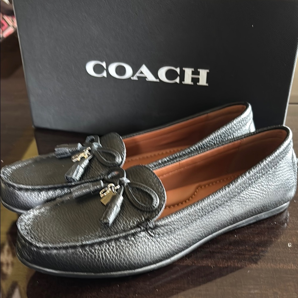 Coach Black and Silver Tassel Loafers - Picture 2 of 7
